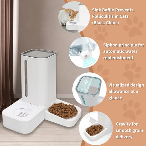 Automatic Cat Feeder and Water Dispenser Set, 2-in-1 Gravity Cat Food and Water Bowl Set, Automatic Pet Feeder and Water Dispenser for Cats and Small Dogs Puppy Kitten