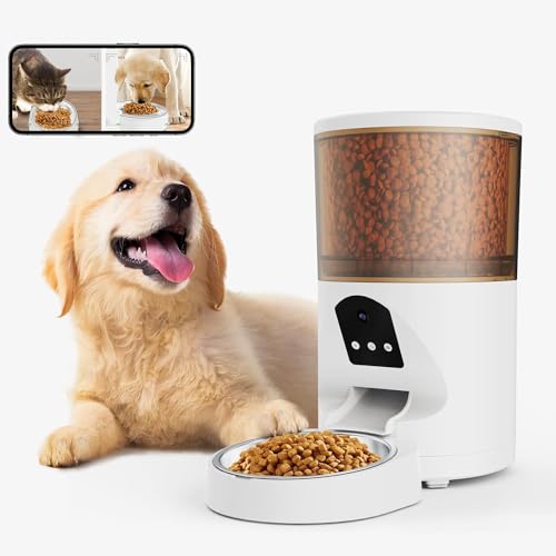 Edcsi Smart Automatic Cat Feeder, WiFi Pet Feeder with APP Control for Remote Feeding,Detachable for Easy Clean, Automatic Cat Food Dispenser, Meals Per Day for Large Dog (6L/25Cup)