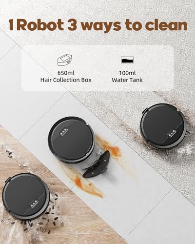 Pureatic Robot Vaccum, Vacuum and Mop Combo with 5000Pa Suction Power, Works with 2.4GWifi/ Alexa/App/, Self-Charging Vacuum Cleaner, Tangle-free, Ideal for Pet Hair,Carpet and Hard Floor