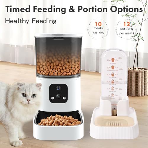 Abdtech Automatic Cat Feeder Dispenser: Pet Water Dispenser- Automatic Cat Feeder with 2 Camera - 5L Auto Dogs Feeder - Cat Food Bowl - Gravity Cat Feeder