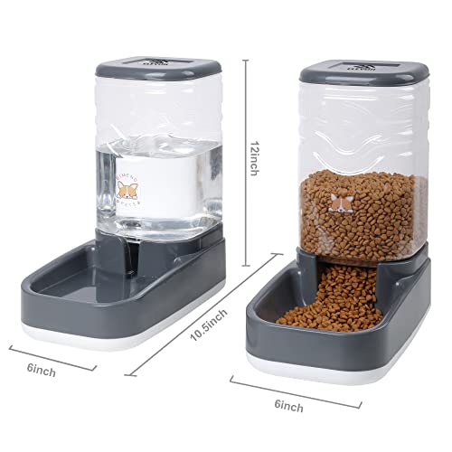 ELEVON Automatic Pet Feeder and Water Dispenser Set, Dog Cat Gravity Food and Water Dispenser Set with Pet Food Bowl, Automatic Cat Feeder for Small Large Pets Puppy Kitten Large Capacity(Grey,