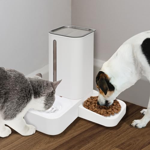 Automatic Cat Feeder and Water Dispenser Set, 2-in-1 Gravity Cat Food and Water Bowl Set, Automatic Pet Feeder and Water Dispenser for Cats and Small Dogs Puppy Kitten