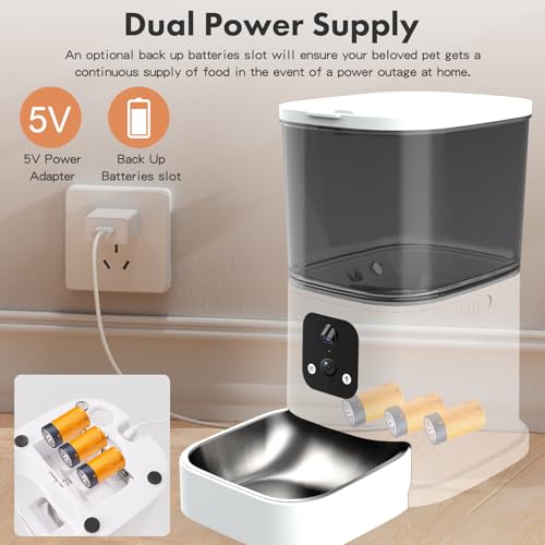 Abdtech Automatic Cat Feeder Dispenser: Pet Water Dispenser- Automatic Cat Feeder with 2 Camera - 5L Auto Dogs Feeder - Cat Food Bowl - Gravity Cat Feeder