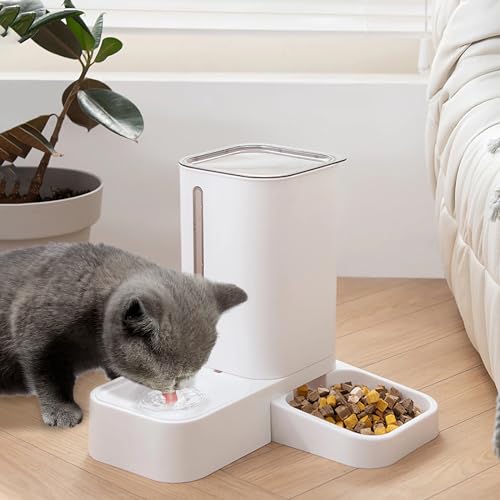 Automatic Cat Feeder and Water Dispenser Set, 2-in-1 Gravity Cat Food and Water Bowl Set, Automatic Pet Feeder and Water Dispenser for Cats and Small Dogs Puppy Kitten