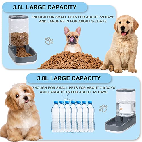 ELEVON Automatic Pet Feeder and Water Dispenser Set, Dog Cat Gravity Food and Water Dispenser Set with Pet Food Bowl, Automatic Cat Feeder for Small Large Pets Puppy Kitten Large Capacity(Grey,