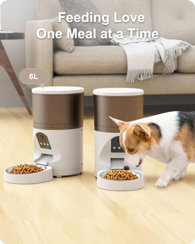 Edcsi Smart Automatic Cat Feeder, WiFi Pet Feeder with APP Control for Remote Feeding,Detachable for Easy Clean, Automatic Cat Food Dispenser, Meals Per Day for Large Dog (6L/25Cup)
