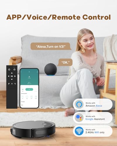 Pureatic Robot Vaccum, Vacuum and Mop Combo with 5000Pa Suction Power, Works with 2.4GWifi/ Alexa/App/, Self-Charging Vacuum Cleaner, Tangle-free, Ideal for Pet Hair,Carpet and Hard Floor