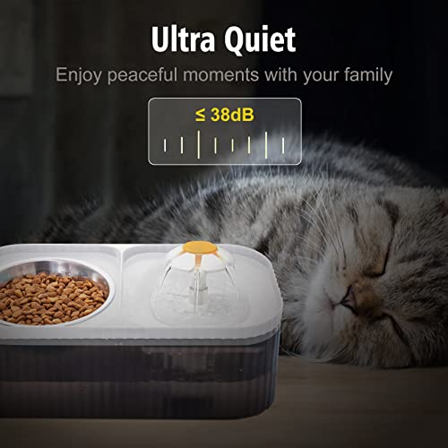 Suertree Cat Water Fountain Food Bowl Stainless Steel, 101oz/3L Automatic Pet Water Fountain, Dog Water Dispenser with Smart Pump 2 Filters for Cats, Dogs, Multiple Pets