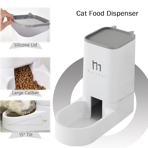 Marchul Cat Feeder and Water Dispenser Set with Silicone Mat, Automatic Cat Feeder 4.63lb, Gravity Automatic Water Dispenser 1 Gallon, Cat and Dog Feeders with Pet Food Scoop Sponge Bottle Brush
