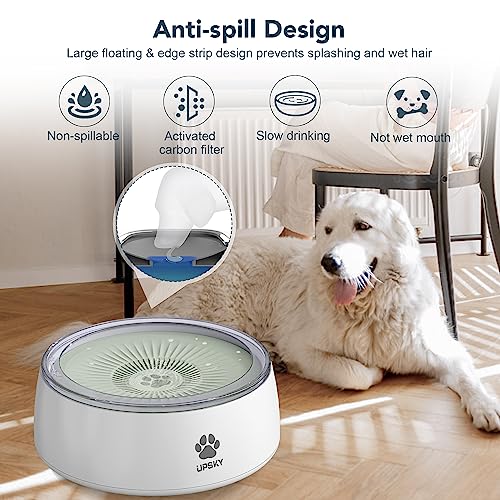 UPSKY 3L Dog Water Bowl 101oz Large No Spill Dog Bowl with Slow Feeder Mat, Splash Proof Pet Water Dispenser with Filters, Slow Drinking Bowl Vehicle Carried Travel Water Bowl for Dogs, Cats