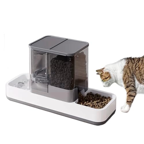 kathson Gravity Cat Food and Water Dispenser Automatic Dog Feeder Waterer 2 in 1 Auto Pet Food and Water Bowl Set Self Feeding for Puppy Kitten，Grey