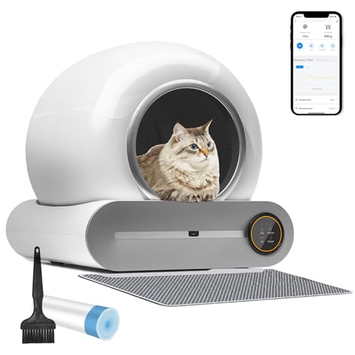Upgraded Automatic Cat Litter Box, Self Cleaning Cat Litter Box 65L Extra Large Capacity Cleaning Robot, APP Control/Odor Removal/Safety Protection/Low Noise Litter Box for Multiple Cats