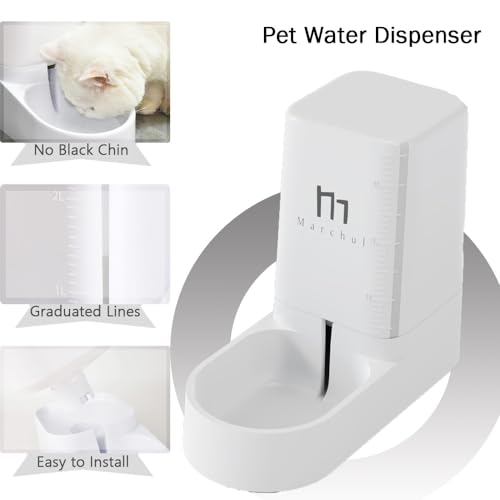 Marchul Cat Feeder and Water Dispenser Set with Silicone Mat, Automatic Cat Feeder 4.63lb, Gravity Automatic Water Dispenser 1 Gallon, Cat and Dog Feeders with Pet Food Scoop Sponge Bottle Brush