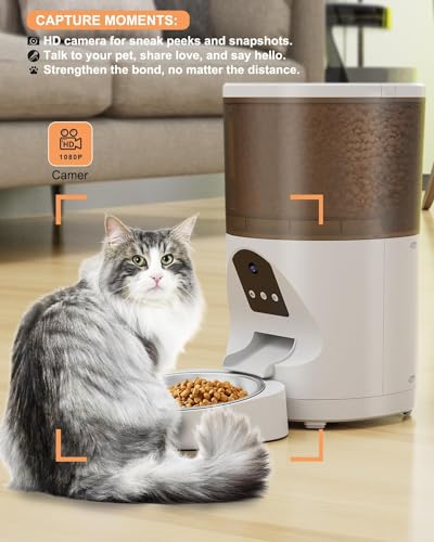 Edcsi Smart Automatic Cat Feeder, WiFi Pet Feeder with APP Control for Remote Feeding,Detachable for Easy Clean, Automatic Cat Food Dispenser, Meals Per Day for Large Dog (6L/25Cup)