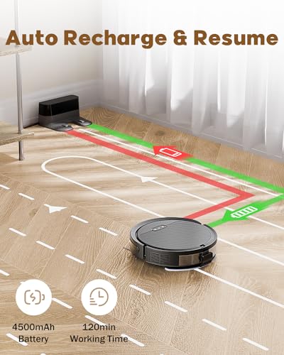 Pureatic Robot Vaccum, Vacuum and Mop Combo with 5000Pa Suction Power, Works with 2.4GWifi/ Alexa/App/, Self-Charging Vacuum Cleaner, Tangle-free, Ideal for Pet Hair,Carpet and Hard Floor