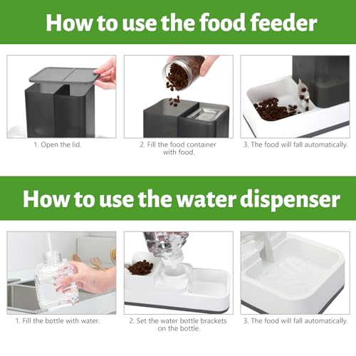 Yummy Sam Automatic Small Pet Feeder and Water Dispenser, 2 in 1 Gravity Cat Auto Pet Feeder and Waterer Set Feeder Dish for Small Medium Pets Dog Puppy Kitten (Grey)