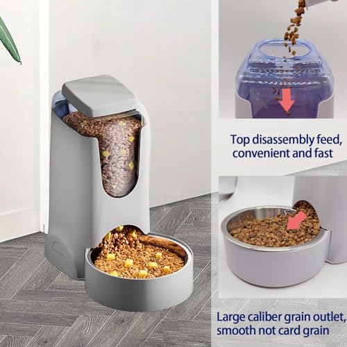 Pets Automatic Gravity Feeder Dogs 2.8L Food & 4L Water Dispenser Set with Stainless Steel Bowl for Small Medium Big Puppy Kitten(Light Gray)