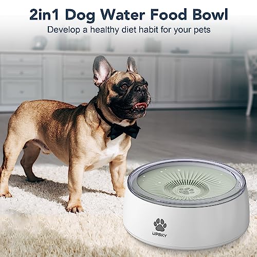 UPSKY 3L Dog Water Bowl 101oz Large No Spill Dog Bowl with Slow Feeder Mat, Splash Proof Pet Water Dispenser with Filters, Slow Drinking Bowl Vehicle Carried Travel Water Bowl for Dogs, Cats