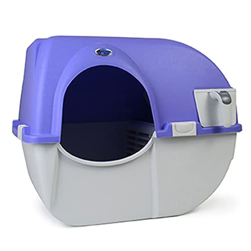 Omega Paw Roll 'n Clean Plastic Indoor Outdoor Automatic Self Cleaning Litter Box with Enclosed Lid for Regular Sized Cats up to 12 Pounds, Purple