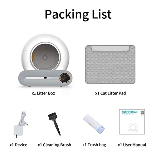 Self Cleaning Cat Litter Box: Automatic Litter Scoop Robot Box, Large 65+9L Capacity/Integrated Security/Smart Health Track with Mat/Bag/Brush for Multiple Cats from 2 to 17LB