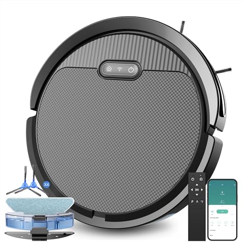 Pureatic Robot Vacuum and Mop Combo, 5000Pa Robot Vaccum, WiFi/Alexa/App/Remote Control, Quiet Robotic Vacuum Cleaner with Voice Control, Self-Charging, Ideal for Pet Hair, Hard Floor, Carpet