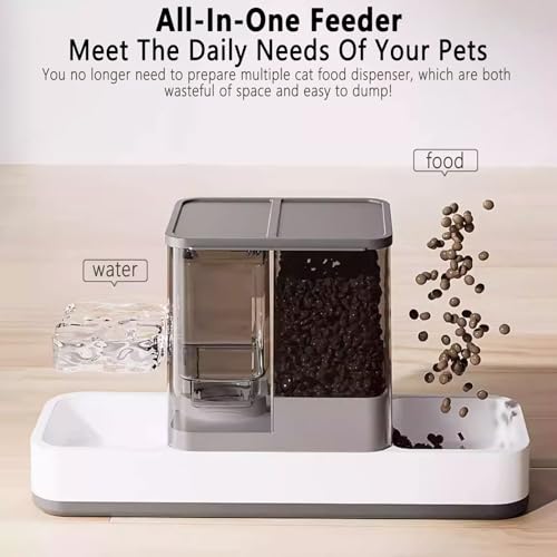 kathson Gravity Cat Food and Water Dispenser Automatic Dog Feeder Waterer 2 in 1 Auto Pet Food and Water Bowl Set Self Feeding for Puppy Kitten，Grey