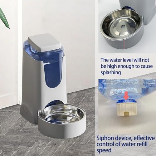 Pets Automatic Gravity Feeder Dogs 2.8L Food & 4L Water Dispenser Set with Stainless Steel Bowl for Small Medium Big Puppy Kitten(Light Gray)