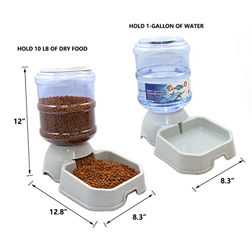 2 Pack Automatic Dog Cat Feeder and Water Dispenser ,Gravity Multi Pet Drinking Fountain , Set with Pet Food Bowl for Medium Dog Puppy Kitten, Big Capacity 1 Gallon x 2 (Waterer+Feeder)