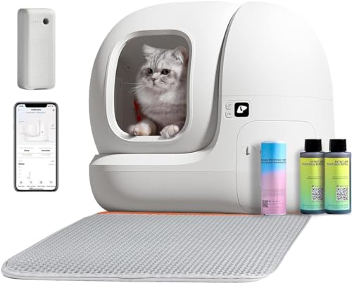 PETKIT Self Cleaning Cat Litter Box, PuraMax Cat Litter Box for Multiple Cats, App Control/xSecure/Odor Removal Automatic Cat Litter Box includes Trash Bags and K3 Smart Air Purifier Spray