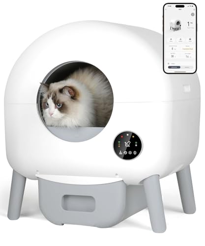 Self Cleaning Litter Box -100L Automatic Cat Litter Box Self Cleaning, All Cats Can Use, with 1 Roll Garbage Bags and Mat, App Control, White.