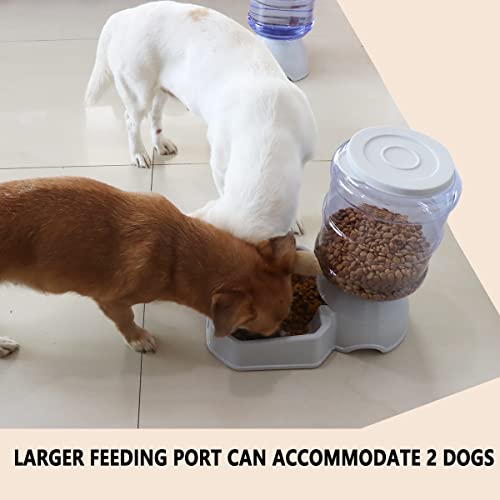 2 Pack Automatic Dog Cat Feeder and Water Dispenser ,Gravity Multi Pet Drinking Fountain , Set with Pet Food Bowl for Medium Dog Puppy Kitten, Big Capacity 1 Gallon x 2 (Waterer+Feeder)