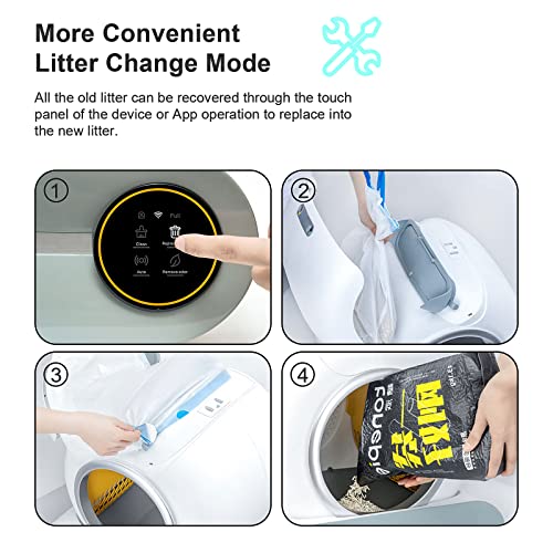 Self Cleaning Cat Litter Box: Automatic Litter Scoop Robot Box, Large 65+9L Capacity/Integrated Security/Smart Health Track with Mat/Bag/Brush for Multiple Cats from 2 to 17LB