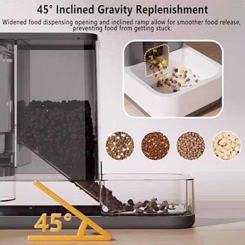 kathson Gravity Cat Food and Water Dispenser Automatic Dog Feeder Waterer 2 in 1 Auto Pet Food and Water Bowl Set Self Feeding for Puppy Kitten，Grey