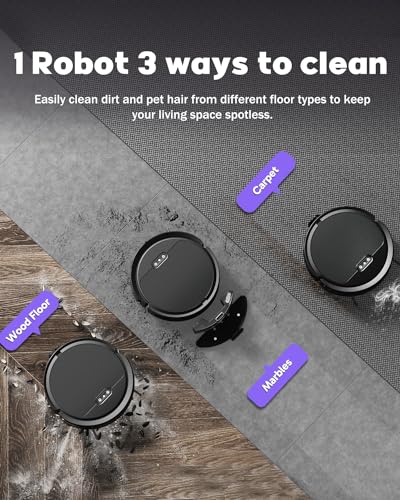 Pureatic Robot Vacuum and Mop Combo, 5000Pa Robot Vaccum, WiFi/Alexa/App/Remote Control, Quiet Robotic Vacuum Cleaner with Voice Control, Self-Charging, Ideal for Pet Hair, Hard Floor, Carpet