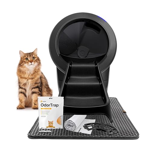 Litter-Robot 4 Bundle by Whisker, Black - Automatic, Self-Cleaning Cat Litter Box, includes Litter-Robot 4, 6 OdorTrap Pack Refills, 50 Waste Drawer Liners, Ramp, Mat & Fence