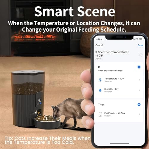 Automatic Cat Feeder, WiFi Pet Feeder for cat/dog Compatible with Alexa & Echo, 15 Cup Timed Cat Food Dispenser for Remote Feeding, up to 10 Meals Per Day with APP Control
