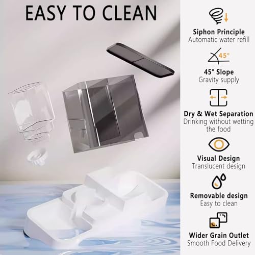 kathson Gravity Cat Food and Water Dispenser Automatic Dog Feeder Waterer 2 in 1 Auto Pet Food and Water Bowl Set Self Feeding for Puppy Kitten，Grey