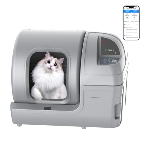 Dakeres Automatic Cat Litter Box Self Cleaning 100L Extra Large Cat Litter Box with APP Control(2.4G/5G Wi-Fi) & Safe Alert & Smart Health Monitor, Odor Removal Litter Box for Multiple Cats, Grey