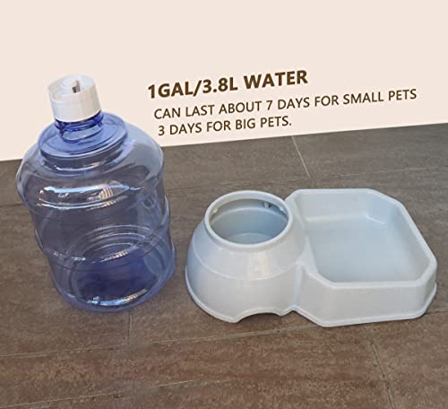2 Pack Automatic Dog Cat Feeder and Water Dispenser ,Gravity Multi Pet Drinking Fountain , Set with Pet Food Bowl for Medium Dog Puppy Kitten, Big Capacity 1 Gallon x 2 (Waterer+Feeder)
