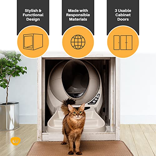 Whisker Litter-Robot Credenza with Litter Box Enclosure, Rustic White Plank Finish, 43.2” W x 28.1” D x 33.1” H, Stylish and Durable Hidden Cat Litter Box Furniture, Litter-Robot Not Included
