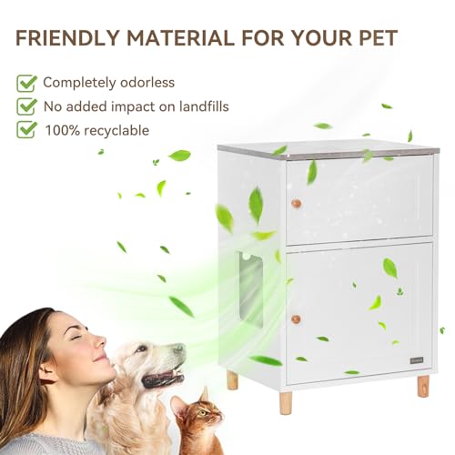 Petsfit Litter Box Enclosure, Odor-Free Design, Storage Cabinet, Easy-Clean, and Stylish Hidden Litter Box Furniture White