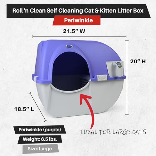 Omega Paw Roll 'n Clean Plastic Indoor Outdoor Automatic Self Cleaning Litter Box with Enclosed Lid for Regular Sized Cats up to 12 Pounds, Purple