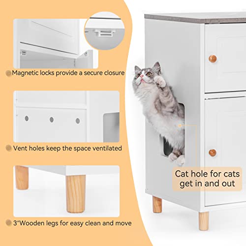 Petsfit Litter Box Enclosure, Odor-Free Design, Storage Cabinet, Easy-Clean, and Stylish Hidden Litter Box Furniture White