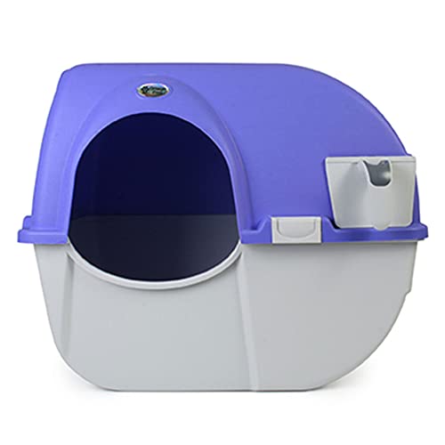 Omega Paw Roll 'n Clean Plastic Indoor Outdoor Automatic Self Cleaning Litter Box with Enclosed Lid for Regular Sized Cats up to 12 Pounds, Purple