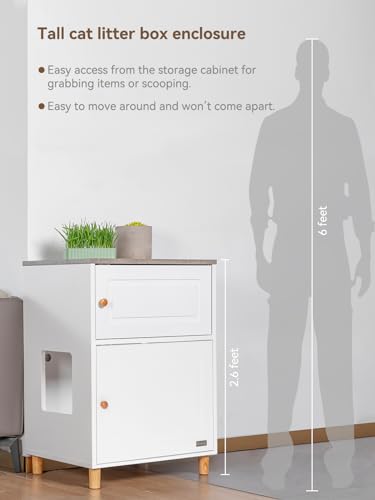 Petsfit Litter Box Enclosure, Odor-Free Design, Storage Cabinet, Easy-Clean, and Stylish Hidden Litter Box Furniture White