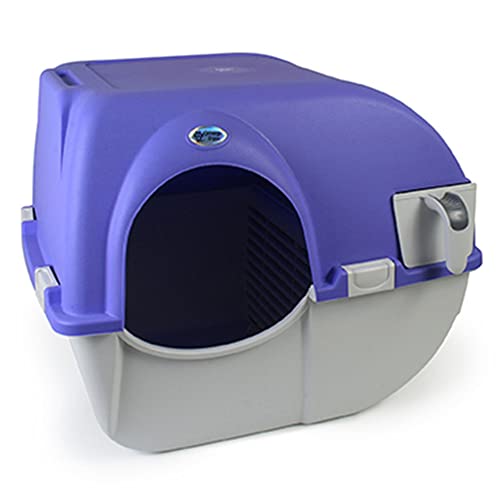 Omega Paw Roll 'n Clean Plastic Indoor Outdoor Automatic Self Cleaning Litter Box with Enclosed Lid for Regular Sized Cats up to 12 Pounds, Purple