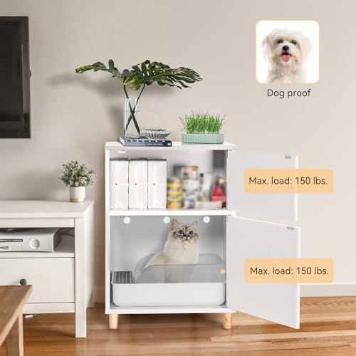 Petsfit Litter Box Enclosure, Odor-Free Design, Storage Cabinet, Easy-Clean, and Stylish Hidden Litter Box Furniture White