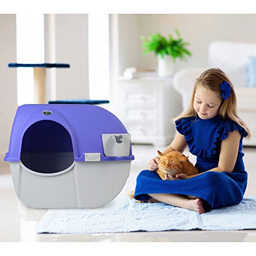 Omega Paw Roll 'n Clean Plastic Indoor Outdoor Automatic Self Cleaning Litter Box with Enclosed Lid for Regular Sized Cats up to 12 Pounds, Purple