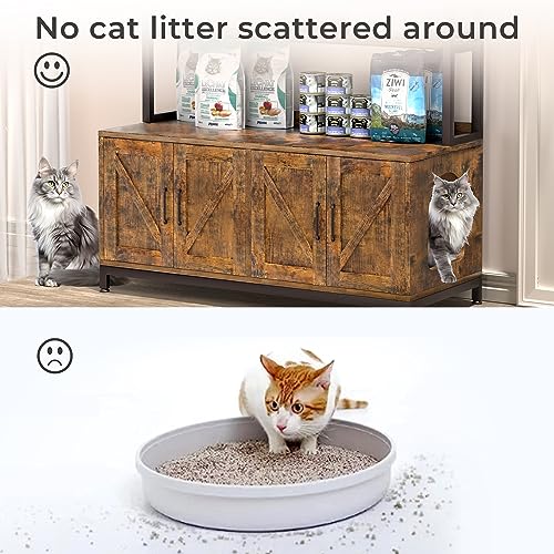 Herture Large Cat Litter Box Enclosure for 2 Cats, Cat Litter Box Furniture Hidden Litter Box Furniture with Shelf, Wooden Cat Washroom Furniture, Cat House, Brown PG05MWN