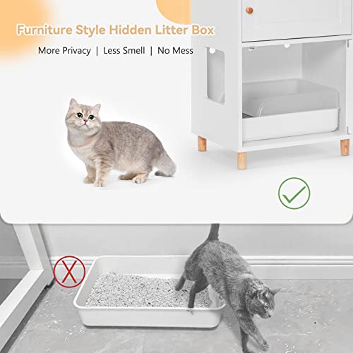 Petsfit Litter Box Enclosure, Odor-Free Design, Storage Cabinet, Easy-Clean, and Stylish Hidden Litter Box Furniture White